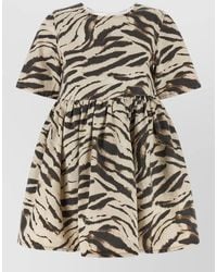 Ganni - Organic Cotton Zebra-Print Short-Sleeve Mini Dress - Lyst