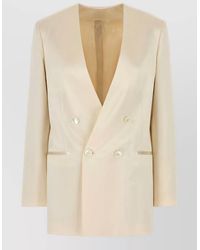 Alberta Ferretti - Satin Blazer Double Breasted Button Detailing Pockets - Lyst