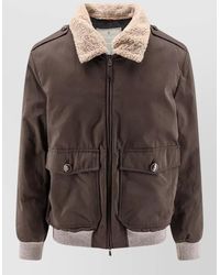 Brunello Cucinelli - Cotton Blend Jacket Fur Collar Detailing - Lyst