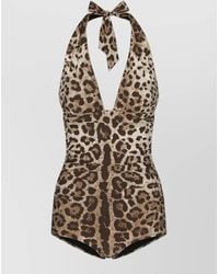 Dolce & Gabbana - Leopard-Print Halterneck One-Piece Swimsuit - Lyst