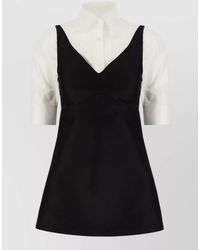 Balenciaga - Wool Blend Dress Layered Short Sleeves V Neckline - Lyst