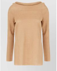 Alberta Ferretti - Ribbed Linen Boat Neck Sweater - Lyst