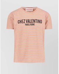 Valentino - Crew Neck Striped Linen Blend T-Shirt - Lyst