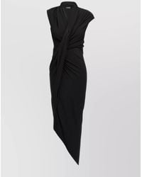 Balenciaga - Draped Asymmetric V-Neck Sleeveless Midi Dress - Lyst