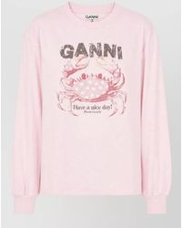 Ganni - Crew Neck Graphic Print Long Sleeve Top - Lyst