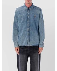 Ami Paris - Denim Logo-Embroidered Long-Sleeve Shirt - Lyst