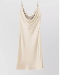 Versace - Satin Crystal Embellished Draped Cowl Neck Sleeveless Knee-Length Dress - Lyst