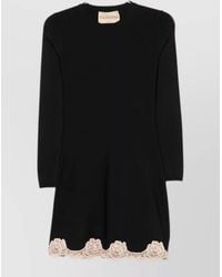 Valentino - Mini Dress Round Neck Floral Lace Trim - Lyst