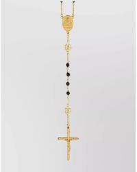 Dolce & Gabbana - Cross Pendant Beaded Necklace-Tone - Lyst