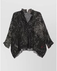 Daniela Gregis - Wool Checked Crinkled V-Neck Long-Sleeve Blouse - Lyst