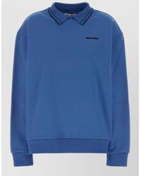 Miu Miu - Cotton Oversized Polo Shirt Ribbed Cuffs Hem - Lyst