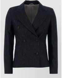 Brunello Cucinelli - Denim Blazer Double Breasted Structured Shoulders - Lyst