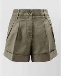 Aspesi - Linen Cotton Shorts Belt Loops Pleats - Lyst