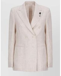 Lardini - Double Breasted Linen Wool Tailored Blazer - Lyst