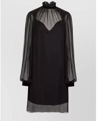 Nina Ricci - Silk High-Neck Long-Sleeve Knee-Length Dress - Lyst