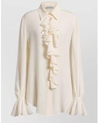 Alberta Ferretti - Silk Crepe De Chine Ruffled Long-Sleeve Blouse - Lyst
