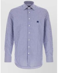 Etro - Embroidered Poplin Shirt Long Sleeves Stripes - Lyst