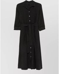 120% Lino - Linen Short-Sleeve Belted Midi Dress - Lyst