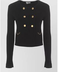 Elisabetta Franchi - Viscose Double Breasted Cardigan Ribbed Chain - Lyst