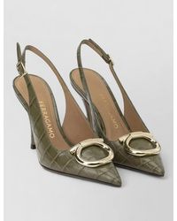 Ferragamo - Sara Croc 65Mm Slingback Pointed Toe - Lyst