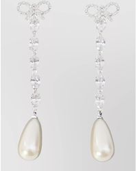Self-Portrait - Crystal-Embellished Bow Pearl Drop Earrings - Lyst