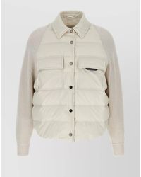 Brunello Cucinelli - Two-Material Down Jacket With Shiny Flap Detail - Lyst