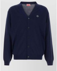KENZO - Wool Cardigan V Neck Ribbed Cuffs Hem - Lyst