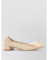 Prada - Leather Pumps Block Heel Bow Detail - Lyst