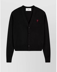Ami Paris - Wool V-Neck Ribbed Cardigan - Lyst