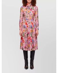 Gucci - Silk Floral Print Pleated Midi Dress - Lyst