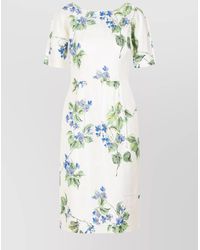 Prada - Silk Twill Floral Print Boat Neck Short Sleeve Midi Dress - Lyst