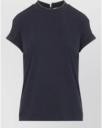 Brunello Cucinelli - Monili Detail Short Sleeve Mock Neck T-Shirt - Lyst