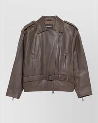Emporio Armani - Cropped Leather Jacket Belted Waist Lapels - Lyst