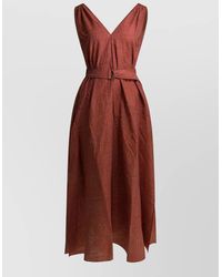 Brunello Cucinelli - Cotton Floral-Print Belted Midi Dress - Lyst