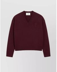 Ami Paris - Wool Cashmere Ribbed V-Neck Jumper - Lyst