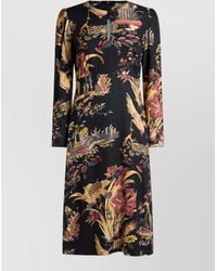 Etro - Crepe Midi Dress Animal And Floral Motif - Lyst