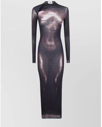 Jean Paul Gaultier - Printed Mesh Asymmetric Midi Dress - Lyst