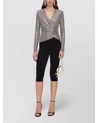 Self-Portrait - Rhinestone Mesh Draped Wrap Top - Lyst