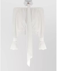Elisabetta Franchi - Off-Shoulder Semi-Sheer Blouse - Lyst