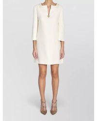 Valentino Garavani - Silk Virgin Wool Kaftan Neck 3/4 Sleeve Knee-Length Dress - Lyst