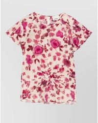 Isabel Marant - Silk Floral Print Knotted Short Sleeve Top - Lyst