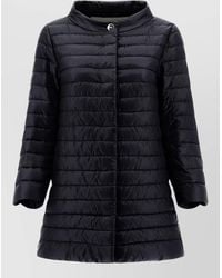 Herno - High Collar Long Quilted Coat Side Pockets - Lyst