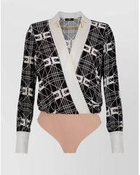 Elisabetta Franchi - Wrap V-Neck Geometric Long Sleeve Shirt - Lyst