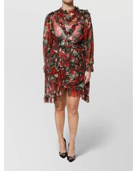 Dolce & Gabbana - Silk Floral-Print Ruffled Long-Sleeve Knee-Length Dress - Lyst