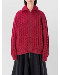 Prada - Wool Aran-Knit Boxy Zip Cardigan - Lyst