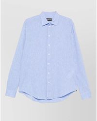 Emporio Armani - Linen Blend Shirt Long Sleeves Collar - Lyst