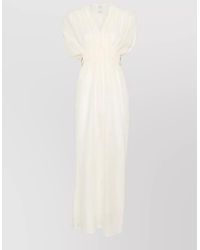 120% Lino - Linen Maxi Dress Elastic Waist V Neckline - Lyst