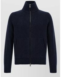 Moncler - Wool Cashmere Ribbed High Neck Cardigan - Lyst