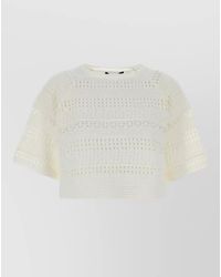 Weekend by Maxmara - Cotton Cropped Perforated Knit Short-Sleeve Sweater - Lyst