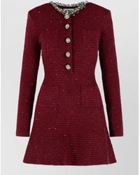 Self-Portrait - Textured Knit Crystal-Embellished Mini Dress - Lyst